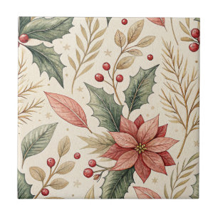 Poinsettie- und Stechpalmenmuster – Klassisches We Fliese