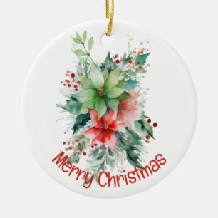 Poinsettien-Beeren und -Blätter Weihnachten Keramik Ornament