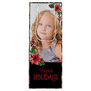 Poinsettien Familienfoto Geschenktüte Für Weinflaschen