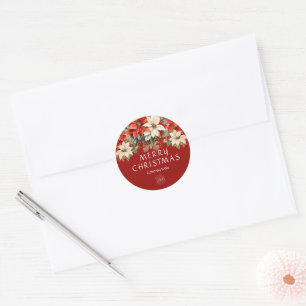 Poinsettien Frohe Weihnachten Firmenlogo Runder Aufkleber