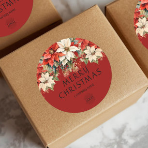 Poinsettien Frohe Weihnachten Firmenlogo Runder Aufkleber