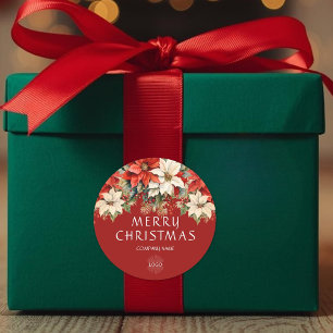 Poinsettien Frohe Weihnachten Firmenlogo Runder Aufkleber