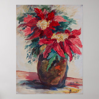 Poinsettien in einer braunen Vase Poster