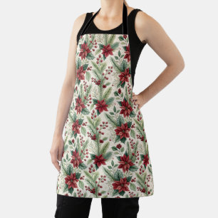 Poinsettien Stechpalme Zeder und Beeren Weihnachte Schürze