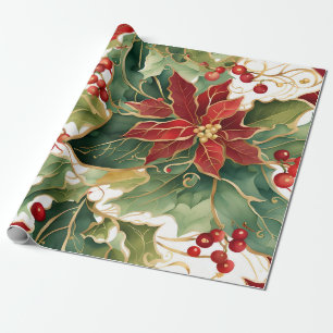 Poinsettien und holzverpacktes Papier Geschenkpapier