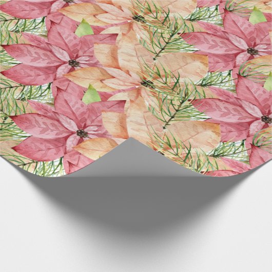 Poinsettien und Pine-Injektionsnadeln Geschenkpapier (Ecke)