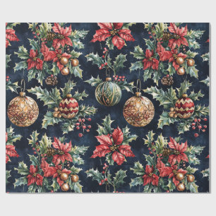 Poinsettien und Weihnachtsdekoration Geschenkpapier