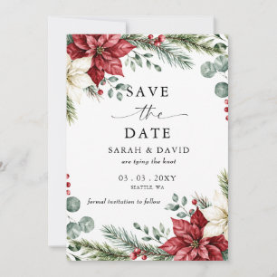 Poinsettien Zapfen Weihnachts Hochzeitsfoto Save The Date