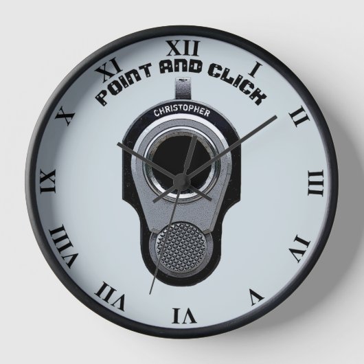 Point and Clock Gun Zeichne mit Ihrem Namen Funny Uhr (Vorderseite)