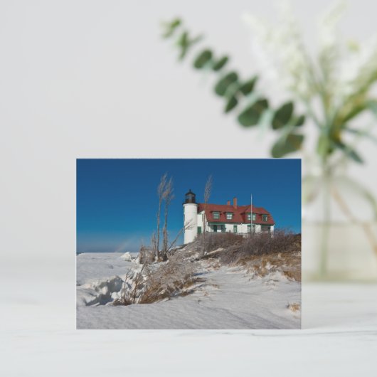 Point Betsie Lighthouse im Winter Postkarte (Stehend Vorderseite)