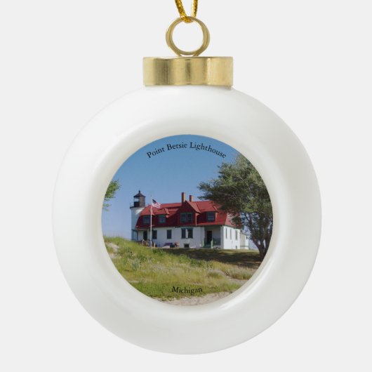 Point Betsie Lighthouse-Ornament Keramik Kugel-Ornament (Vorderseite)
