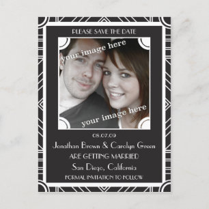 Point Block Black Art Deco Save the Date Postkarte