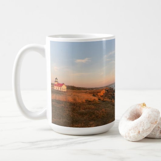 Point Cabrillo Lighthouse Sunset Mendocino Foto Kaffeetasse (Mit Donut)