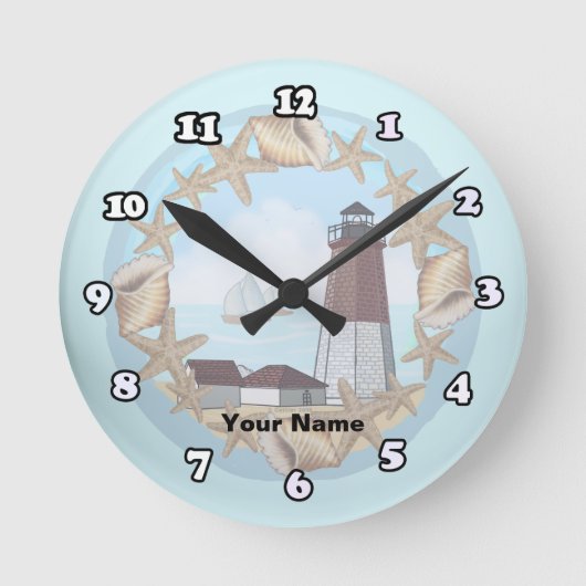 Point Judith Leuchtturm-Uhr Runde Wanduhr (Vorderseite)