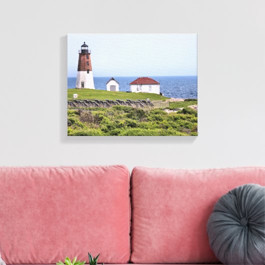 Point Judith Lighthouse, RI Wrapped Canvas Leinwanddruck (Insitu (Wohnzimmer))