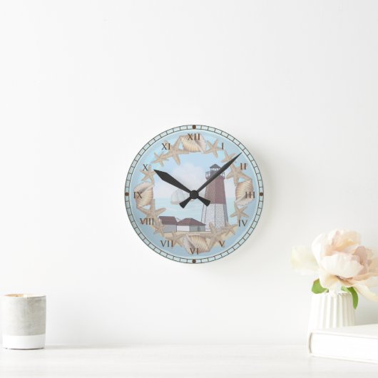 Point Judith Lighthouse Runde Wanduhr (Zuhause)