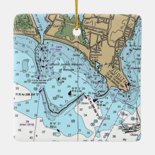 Point Judith Rhode Island Chart Keramikornament (Rückseite)
