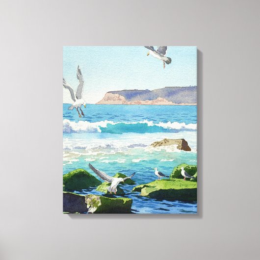 Point Loma Rocks Waves and Seagulls Leinwanddruck (Vorderseite)
