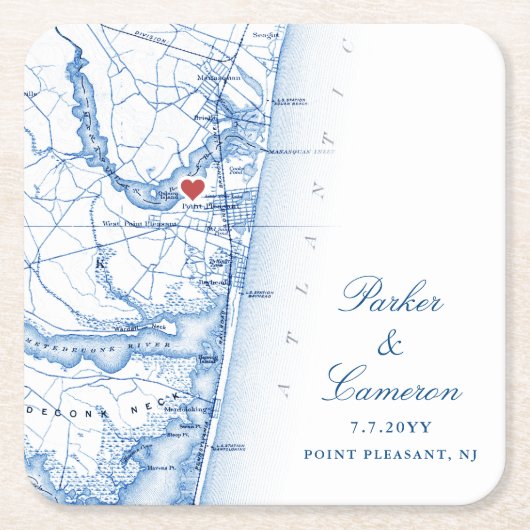 Point Pleasant NJ Map Gastgeschenk Hochzeit Navy B Rechteckiger Pappuntersetzer (Vorderseite)