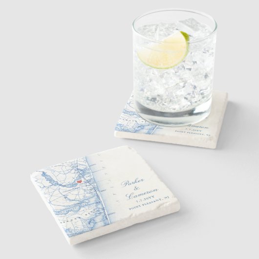 Point Pleasant NJ Map Gastgeschenk Hochzeit Navy B Steinuntersetzer (Seitenansicht)