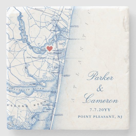 Point Pleasant NJ Map Gastgeschenk Hochzeit Navy B Steinuntersetzer (Vorderseite)
