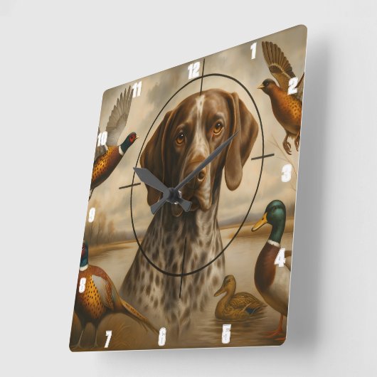Pointer Bird Hund Jagd Enten Fasane Quadratische Wanduhr (Winkel)