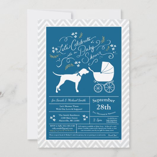 Pointer Dog Baby Shower Boy Blue Einladung (Vorderseite)