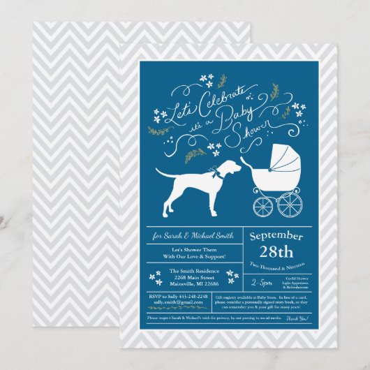 Pointer Dog Baby Shower Boy Blue Einladung (Vorne/Hinten)