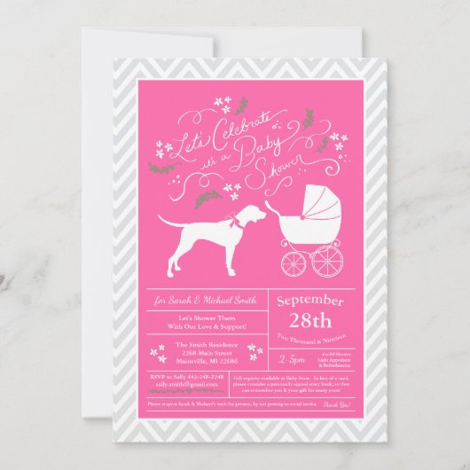 Pointer Dog Baby Shower Girl Pink Einladung (Vorderseite)