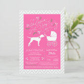 Pointer Dog Baby Shower Girl Pink Einladung (Stehend Vorderseite)