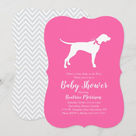Pointer Dog Baby Shower Girl Pink Einladung (Vorne/Hinten)