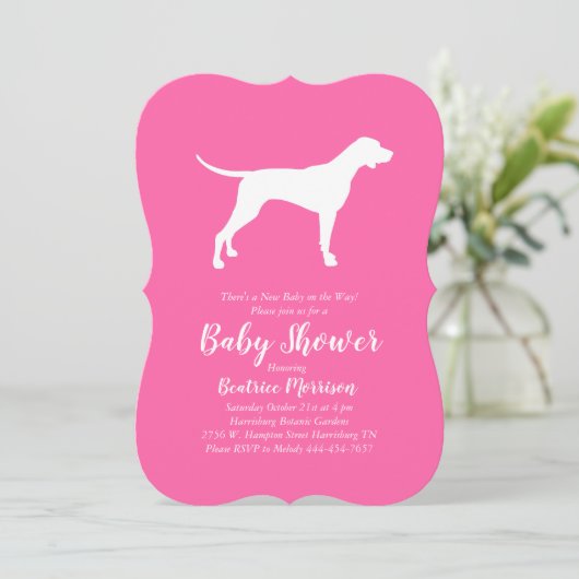 Pointer Dog Babydusche Rosa Einladung (Stehend Vorderseite)