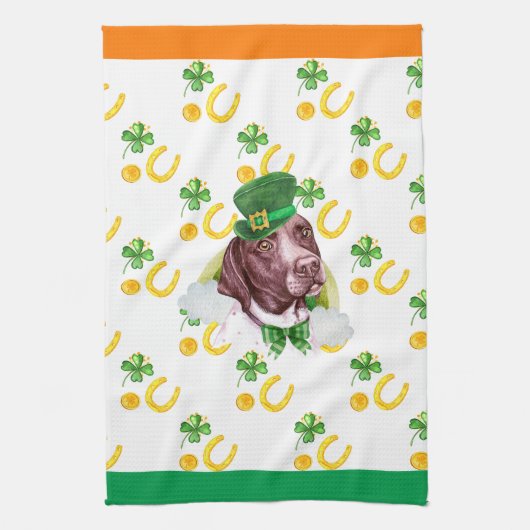 Pointer Dog Holiday Wohngestaltung St Patricks Day Geschirrtuch (Vertikal)