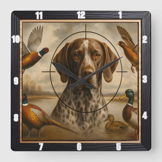Pointer Dog Jagducken Fasane Quadratische Wanduhr (Vorderseite)