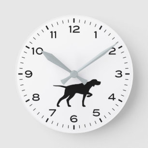 Pointer Dog Silhouette mit Stunden und Minuten Runde Wanduhr