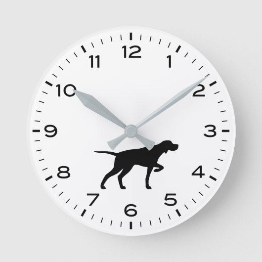 Pointer Dog Silhouette mit Stunden und Minuten Runde Wanduhr (Vorderseite)