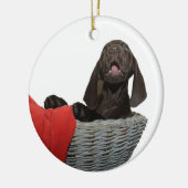 Pointer Sister in einem Korb Keramik Ornament (Links)