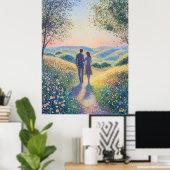 Pointillism Couple Walking at Sunset - Romantik Poster (Heimbüro)