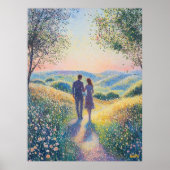 Pointillism Couple Walking at Sunset - Romantik Poster (Vorne)