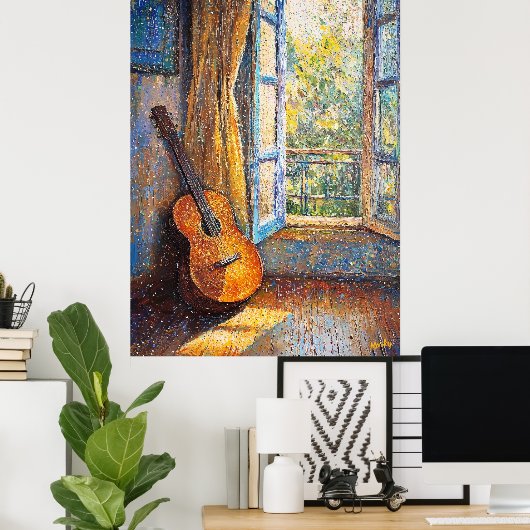 Pointillism Gitarre von Sunlit Window - Lebhaft Poster (Heimbüro)