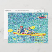 Pointillism Kajakszene am Fluss Postkarte (Vorne/Hinten)