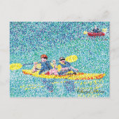 Pointillism Kajakszene am Fluss Postkarte (Vorderseite)