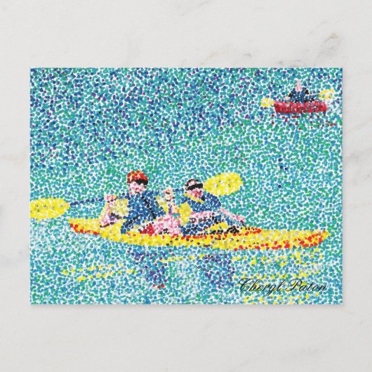 Pointillism Kajakszene am Fluss Postkarte (Vorderseite)