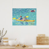Pointillism Kajakszene auf einem Fluss Posters Poster (Küche)