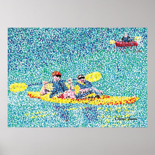 Pointillism Kajakszene auf einem Fluss Posters Poster (Vorne)