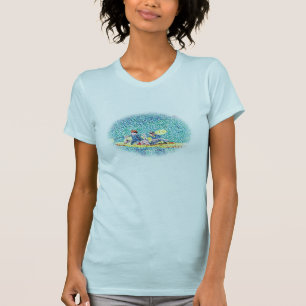 Pointillism Kajakszene, verblasster ovaler Rahmen, T-Shirt