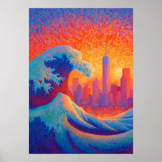 Pointillism Ocean Wave New York Skyline Poster (Vorne)