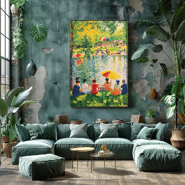 Pointillism Park Szene mit lebhaften Sommerfarben Poster