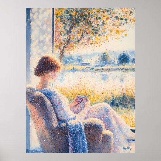 Pointillismus Frauen nach Fenster mit Sonnenlicht- Poster (Vorne)