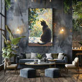 Pointillismus Katze auf Windows, Sonnenlicht Poster